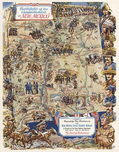 1942 PICTORIAL MAP OF HISTORIC BATTLES FOUGHT IN NEW MEXICO ART POSTER - Picture 1 of 2