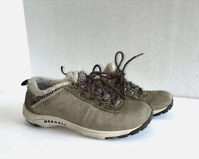 Merrell Kamori Chill Women's Olive Suede Faux Fur Lined Hiking Shoes Size 8.5 - Image 1 of 4