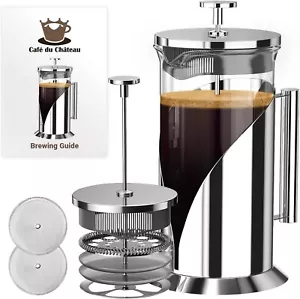Cafe Du Chateau Macchina da caffè pressa francese in vetro acciaio inox - 34 oz - Foto 1 di 23