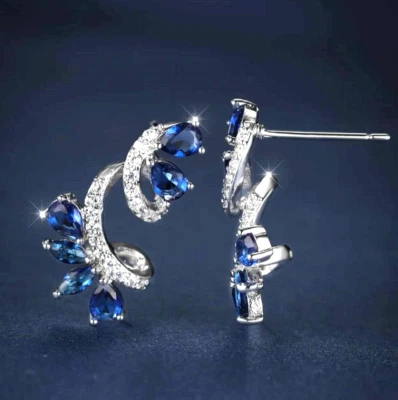 Stunning Swirl Blue Cubic Zirconia 14K White Gold Plated Earrings for Women - Image 1 of 4