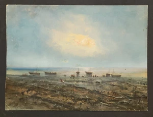 Jan Visser Jr. (1856-1938) Gouache Watercolor Painting Victorian Seascape Ships - Picture 1 of 19