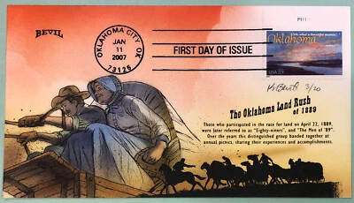 Bevil Oklahoma Land Rush 2007 FDOI Plate Number Single w/COA  #3/20 Sc 4121 - Image 1 of 4
