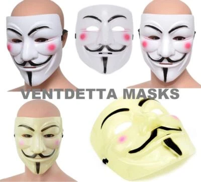 Vendetta Face Mask Fancy Dress Halloween Costume Party Accessories Guy Fawke Lot - Image 1 of 2