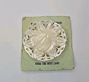 Mother of Pearl Brooch Hand Carved Art Deco Floral Vintage From Holy Land - Picture 1 of 9
