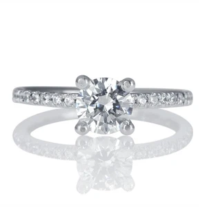0.70 CT H/VS2 Solitaire Round Cut Diamond Engagement Ring 14K White Gold - Picture 1 of 5