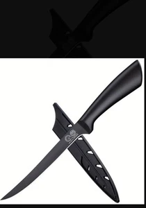 NEW! 12.2" Black Fish Fillet Knife with Sheath - Picture 1 of 6