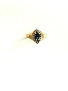 Anillo Diamantes Zafiro Marquesa Oro Amarillo Blanco 10k Talla 7 - Imagen 1 de 5