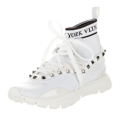 Valentino Garavani White Rockstud High Top Sock Sneakers EU 38 - Image 1 of 4
