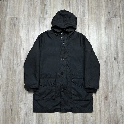 RARE Stone Island Dual Layer Garment Dyed Linen Parka Jacket Black Mens Size XL - Image 1 of 4