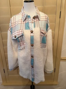 Elfenbein, türkis kariertes & flauschiges Flanell Button Down Hemd Gr. L - Bild 1 von 4