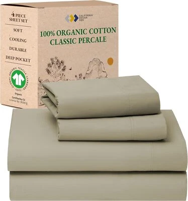 Juego de sábanas a rayas, sábanas 100 % algodón orgánico percal, sábanas completas de bolsillo profundo Foto 1 de 4