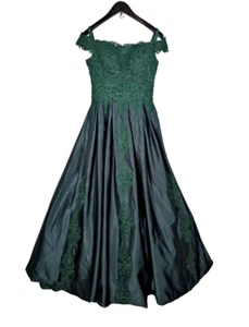 Hebeos Größe 2 smaragdgrünes Ballkleid Fit & Flare Kleid Strass Perlen Korsett - Bild 1 von 12