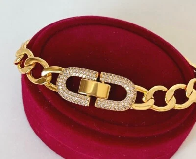 Luxus Armband Panzerkette Zirkonia Rolled Gold 24K vergoldet 18,5cm Geschenk - Bild 1 von 4