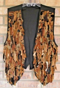 AJ Leder Damen klein braun hellbraun schwarz Fransen Hippie Boho Cowgirl Weste gefüttert - Bild 1 von 24