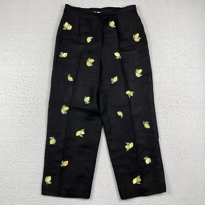 Talbots Pants Womens 10 Black Irish Linen Embroidered Lemons Career Vintage Work - Image 1 of 4