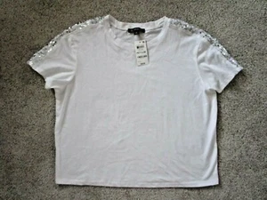 INC International Concept Women's PL NEW Embellished White T-Shirt Short Sleeve - Picture 1 of 7