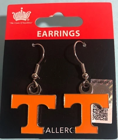 Tennessee Volunteers - Orange  'T'  Dangle Earrings , New on Card Cover