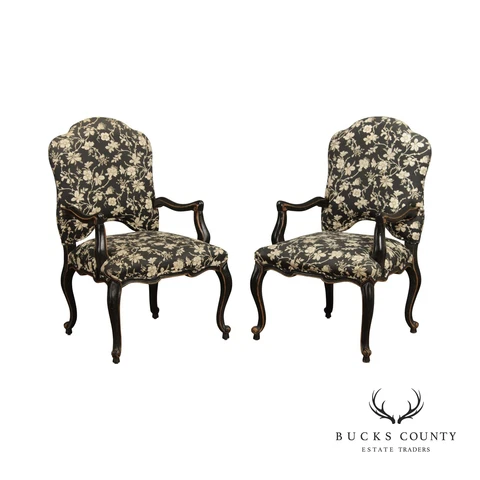 Italian Louis XV Style Vintage Pair of Ebonized Armchairs Cover