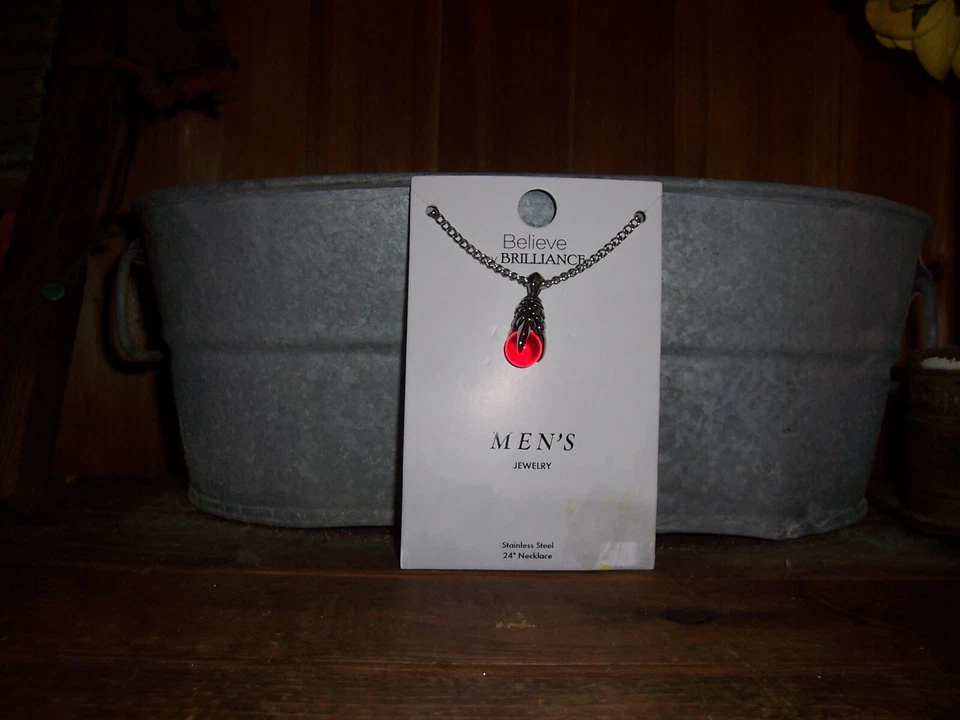 BELIEVE MENS 24 INCH STAINLESS STEEL EAGLE CLAW RED JEWEL NECKLACE 3/4 INCH PEND - Image 1 of 1