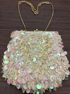 Swee Lo New York Sequined Evening Bag Yellow Ivory Shoulder Strap Elegant - Picture 1 of 4