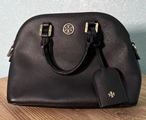 Tory Burch Mini Robinson Solid Black Saffiano Leather Satchel Handbag Purse - Picture 1 of 11