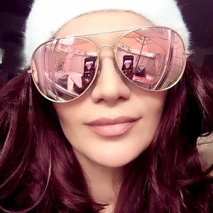 ROSE Pink Peach Mirror Flash Lens Gold Aviator Designer Fashion Sunglasses 6085 - Picture 1 of 7