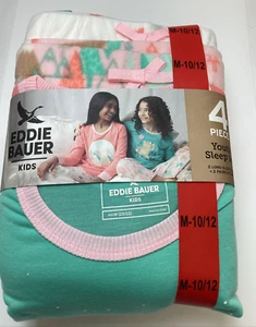 Eddie Bauer Girls Youth 4 Piece Sleep Set 2 Tops & 2 Pants, Pink, Size M 10/12 - Picture 1 of 10