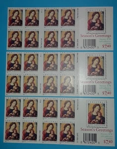Three Booklets x 20 = 60 of MADONNA & CHILD by Gossaert 37¢ US Stamps. Sc 3820a - Picture 1 of 9