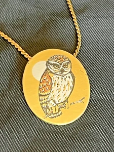Vintage Owl Pendant Necklace By Reed & Barton Damascene Pendant Owl Jewelry 1" - Picture 1 of 7
