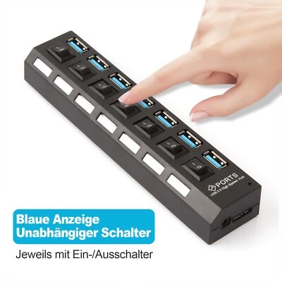 USB 3.0 HUB mit Ein / Aus-Schalter USB Splitter 7 USB Ports mit Adapter ⭐⭐⭐ - Bild 1 von 4
