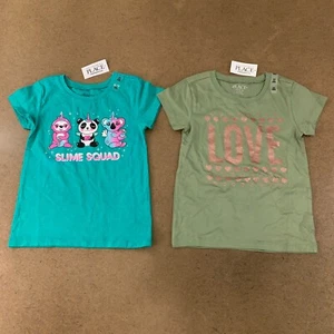 Lot of 2 The Children's Place Girls Size XS (4) Green Graphic Short Sleeve Tees - Picture 1 of 10