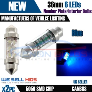 2x6 LED 39mm LED BLAU Leuchtmittel - Stiefelkarte Handschuh Licht 239 festoon XENON Innenraum - Bild 1 von 2