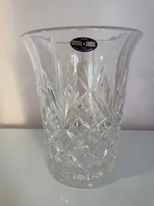Heavy Lead Crystal Clear 7.75” Flower VASE Diamond Cut Decor - Picture 1 of 3