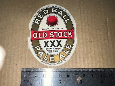 Vintage Red Ball Pale Ale Old Stock XXX Saint John Brewery Canada Label - Image 1 of 2