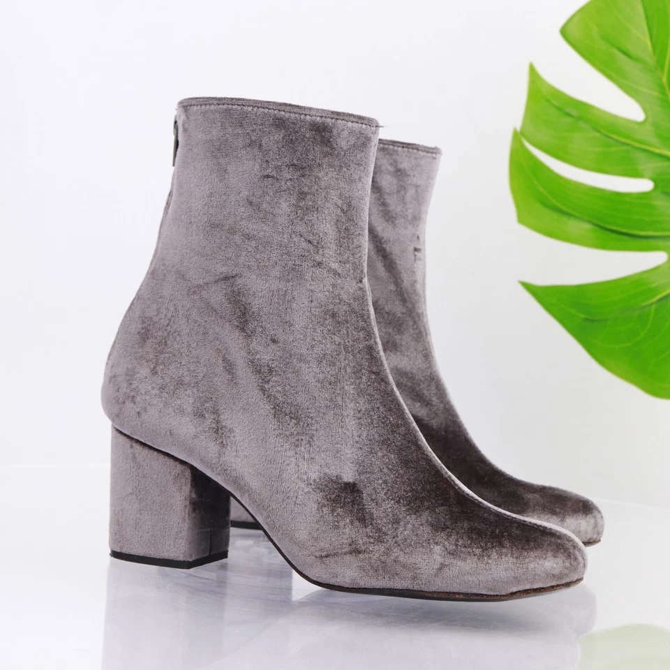 Free People Womens Cecile Boot Size 39 9 Gray Velvet Block Heel Bootie Boho Chic - Image 1 of 4