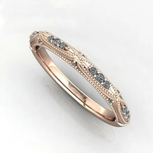 Antique Vintage Style 10K Rose Gold With Sparkle Moissanite Engagement Band - Picture 1 of 3