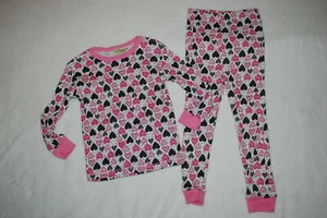 Girls L/S KnitPajamas Set PATTERNED HEARTS Pink Black White SIZE 5-6 - Picture 1 of 1
