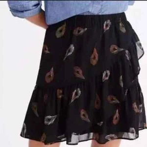Madewell feather printed flutter black silk mini skirt - Picture 1 of 6