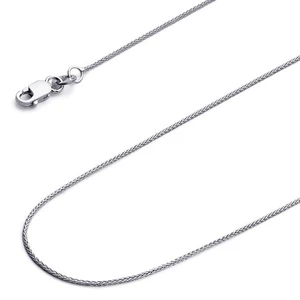 14k REAL White Gold Solid 1mm Braided Wheat Chain Necklace with Lobster Claw ... - Picture 1 of 4