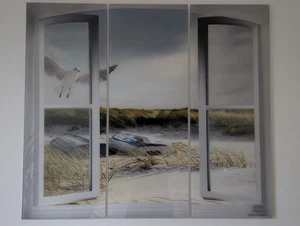 Glasbild 3 teilig Fenster mit Möve  - Bild 1 von 1