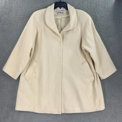 Abrigo Chaqueta De Colección Herman Kay Mujer Guisante Lana Nylon Talla 14 Crema Acetato Forrado Foto 1 de 4