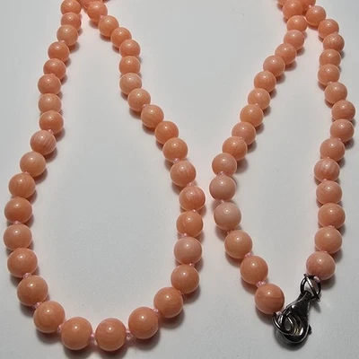 Collar Piel de Ángel Rosa Coral Anudado Cuentas 24" Plata de Ley GSJ Firmado Foto 1 de 4