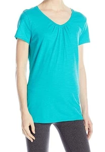 Hanes Women's Slub Jersey Shirred V-Neck T-Shirt Eco Teal XL - Picture 1 of 2