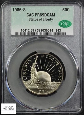 1986 S Proof Statue of Liberty Commemorative Half Dollar CACG PR 69 DCAM CAC - Image 1 of 4