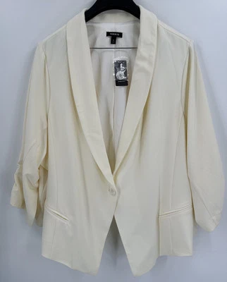 Blazer Crepe Elástico Branco Tórrido Tamanho 5X 5 Manga 3/4 Ruched Silencioso Luxo NOVO - Imagem 1 de 4