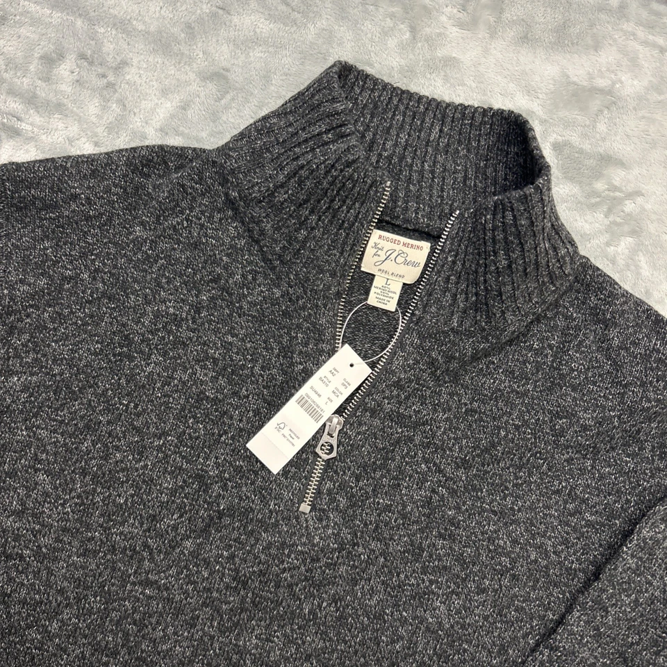 J. Crew Sweater Mens Large Gray Marled Rugged Merino Wool Blend Half Zip Mock - Image 1 of 4