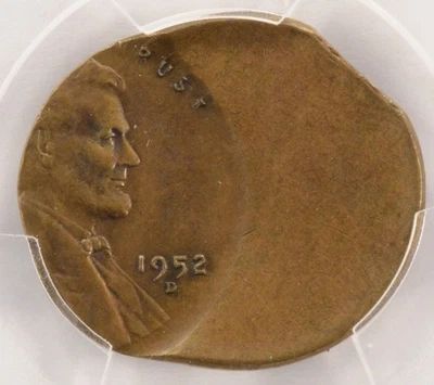 1952-D 1c Wheat Cent 55% Off-Center & 3% Straight Clip PCGS AU55 - Image 1 of 4