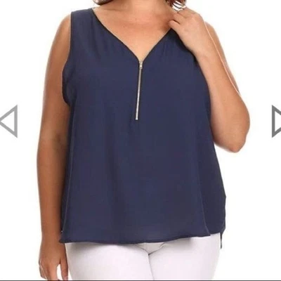 Blusa Ambiance Cremallera Cuello Sin Mangas Azul Aciano Talla Pequeña Foto 1 de 4