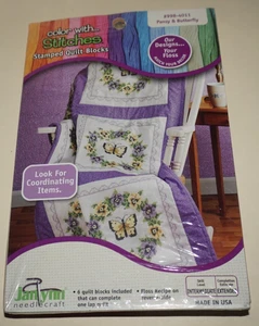 Janlynn Needlecraft, "Pensamiento y mariposa" estampado punto de cruz, bloques de edredón - Imagen 1 de 2