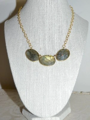 NEW $175 ARGENTO VIVO LABRADORITE Three Station Cabochon Necklace 18K GP Nice - Image 1 of 4